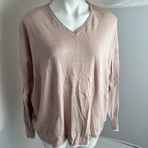 Metric latte lightweight knit pullover v-neck sweater